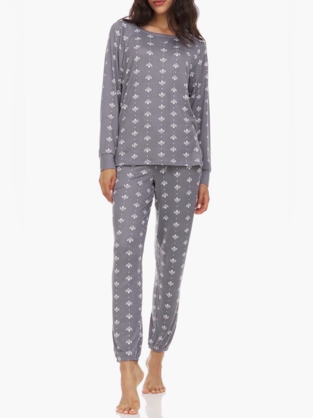 Flora Nikrooz Charcoal Gray Floral Pajama Set